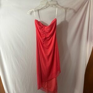 Chic Asymmetrical Strapless Coral Dress